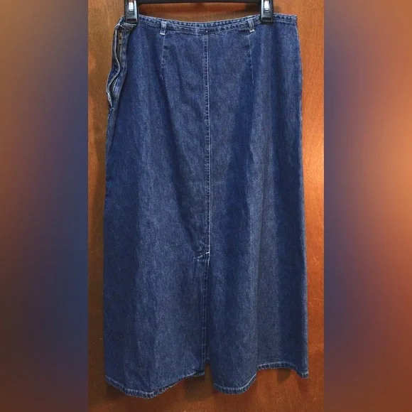 Denim Skirt Midi (31.5” Long) Boho Modest Cotton Back Slit 31” Waist w/2 Pockets - Picture 2 of 4